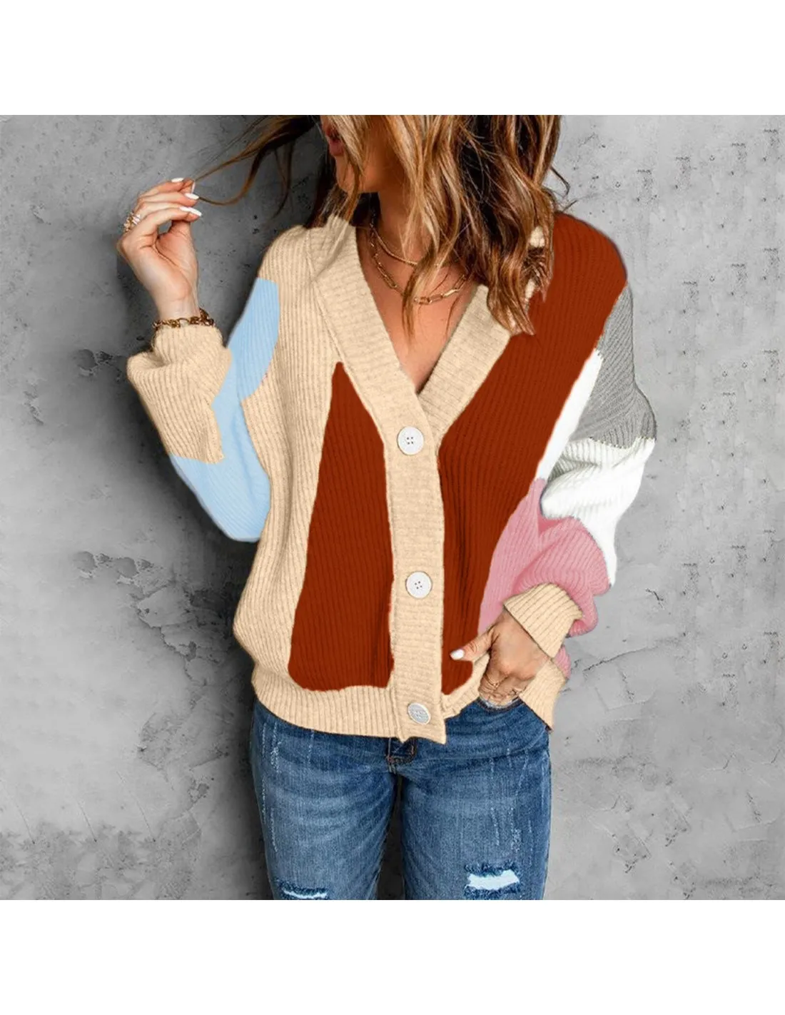 Women Color Matching Cardigan Sweater Knitting Long Sleeve Knit Cardigans Womens Cardigans Long Sleeve Sweater Coats Win
