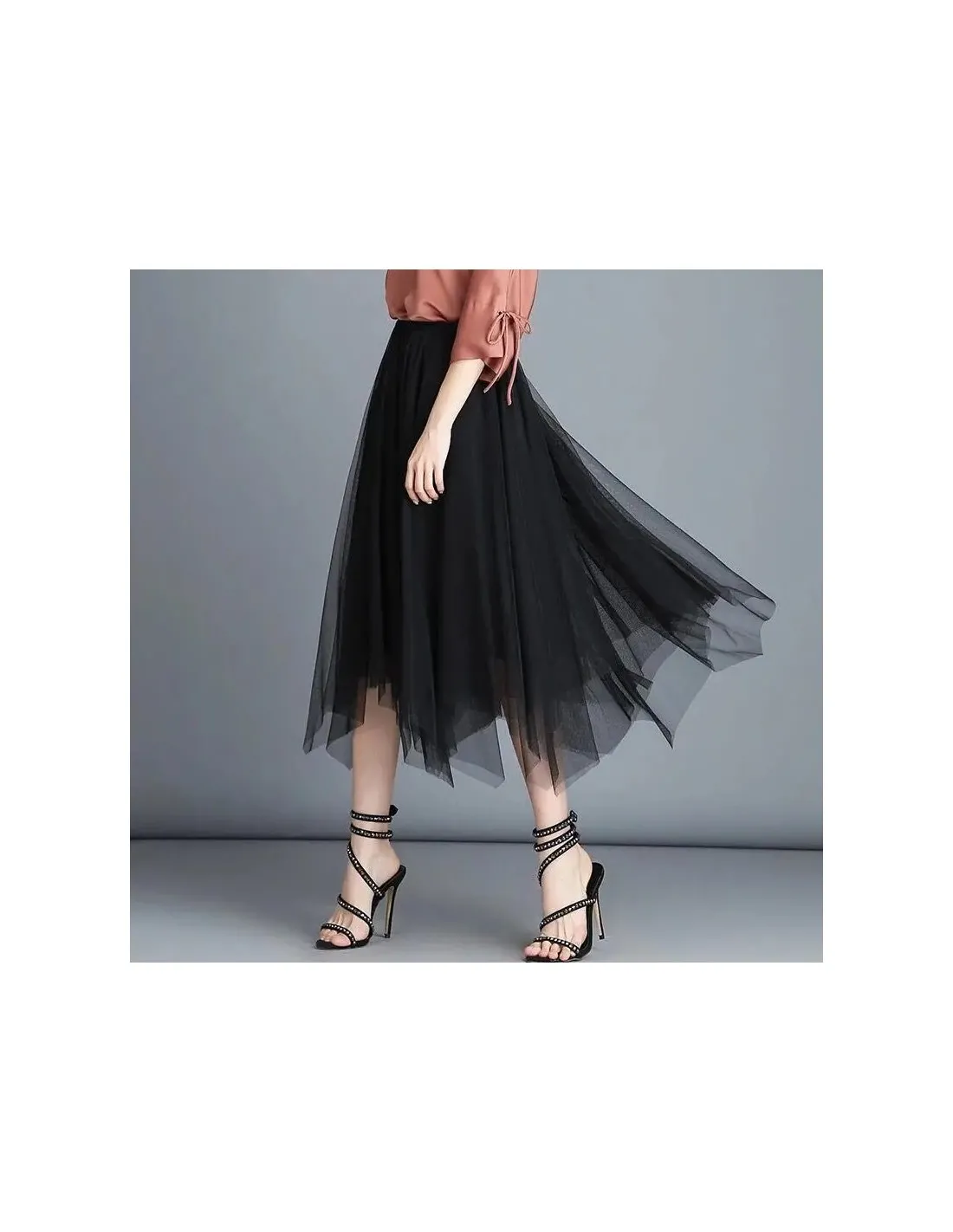 Gonna asimmetrica moda donna Gonna da festa autunno-primavera Gonna tutu elastica a vita alta con gonna lunga in tulle a rete