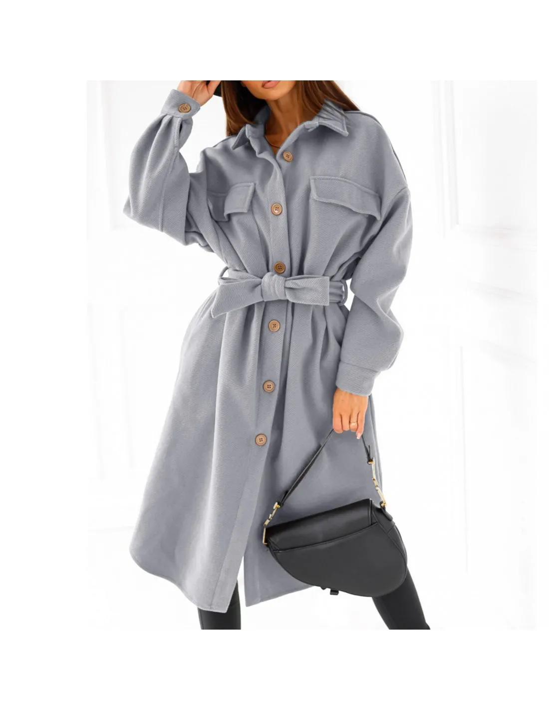 Women Outerwear 2022 Autumn Winter Clothing Long Sleeved Lace Up Sashes Button Solid Long Coats Elegant Lapel Jacket Coa