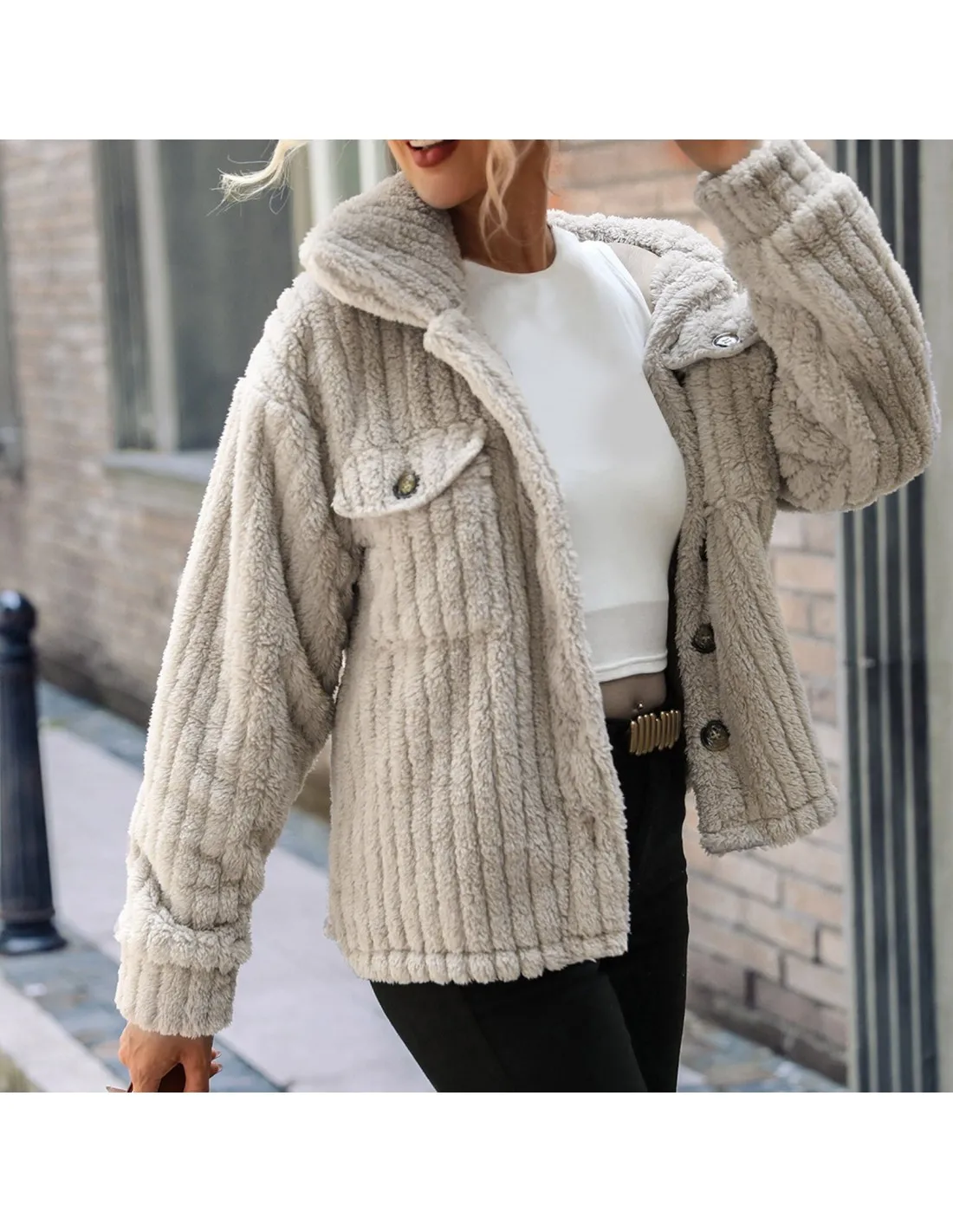 Women Reversible Velvet Jackets Winter Thick Warm Outerwear Long Sleeve Lapel Breasted Solid Solor Plush Coat Large Jack