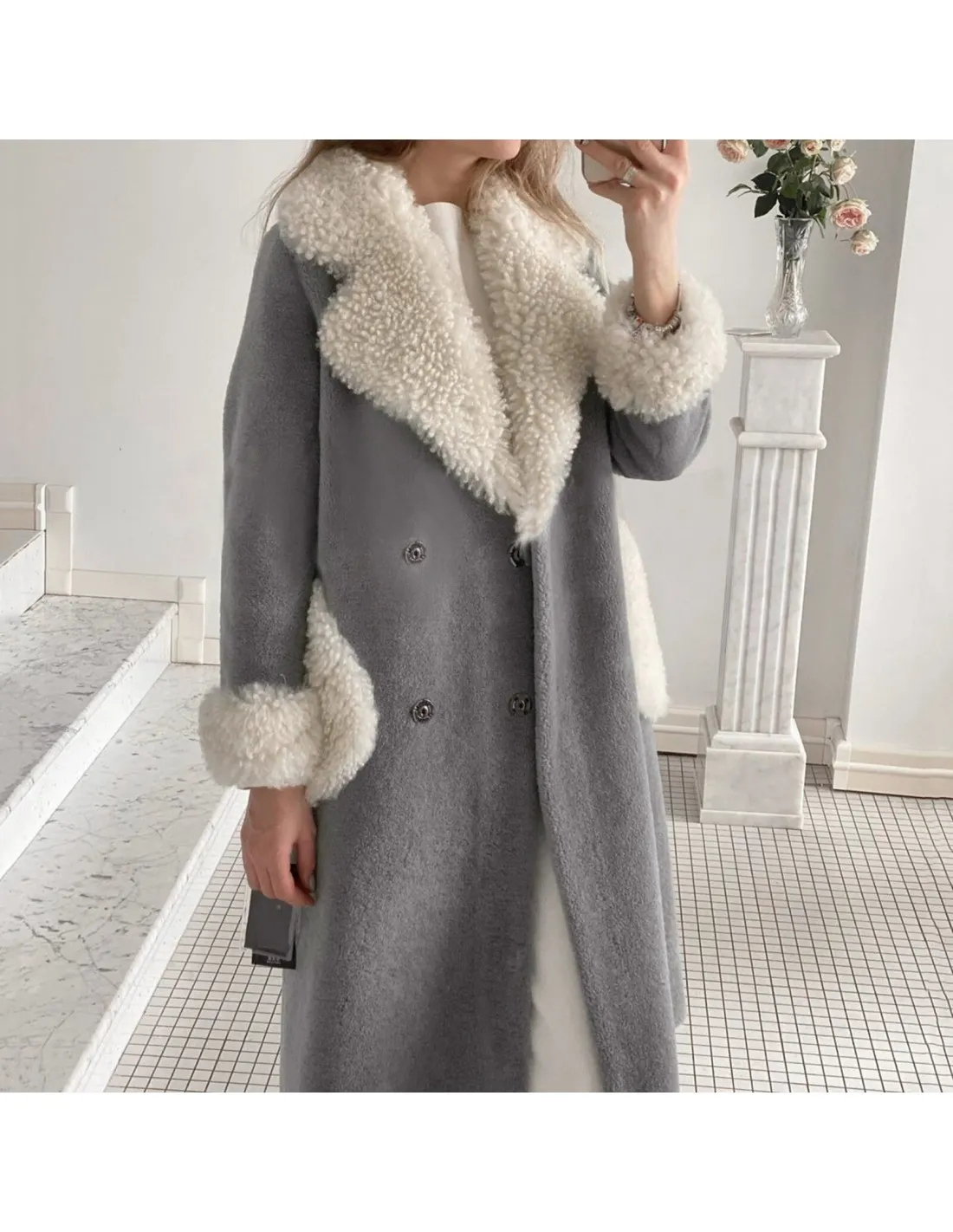 Womens Faux Wool Coat Blouse Thin Coat Trench Long Jacket Ladies Slim Long Belt Elegant Overcoat Womens Winter Jacket F