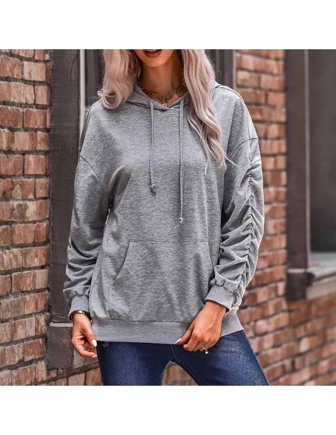 Womens Hooded Long Sleeve Sweatshirt Solid Color Sweatshirt With Pockets Loose Casual Hoodies Autumn Winter Hoodie Sweat
