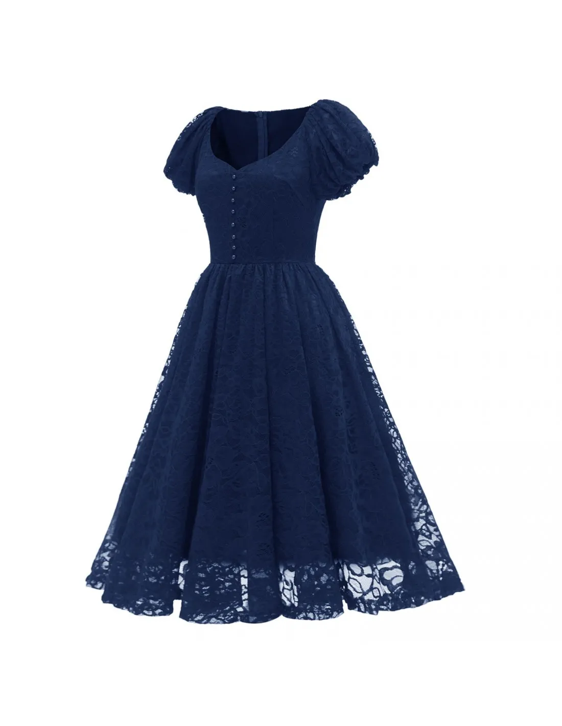 Womens Lace Wedding Bubble Sleeve Retro Style Blue Adult French Chinese Medium Sleeve Simple Evening Women Evening Dres